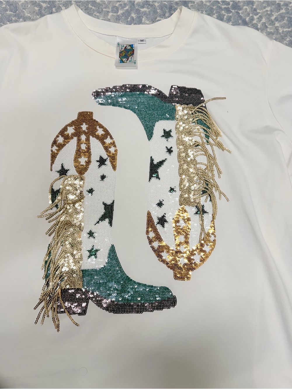 Queen of Sparkles White Sequin & Fringe Graphic Tee